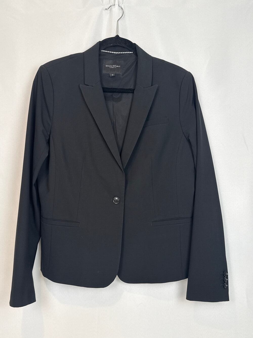 Banana Republic Womens Black Italian Wool Blazer Zanetti Size 12 Corpcore